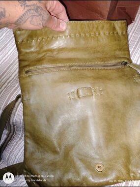 Olive Leather Satchel Shoulder Bag - Distressed Finish